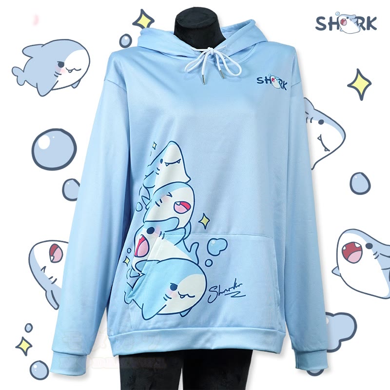 Modakawa Shark Letter Print Loose Hoodie - Blue - 5XL - image 1