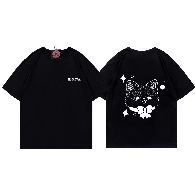 Girlfriend Boyfriend Kitty Print 100% Cotton Modakawa T-shirt - Black - 5XL - image 2