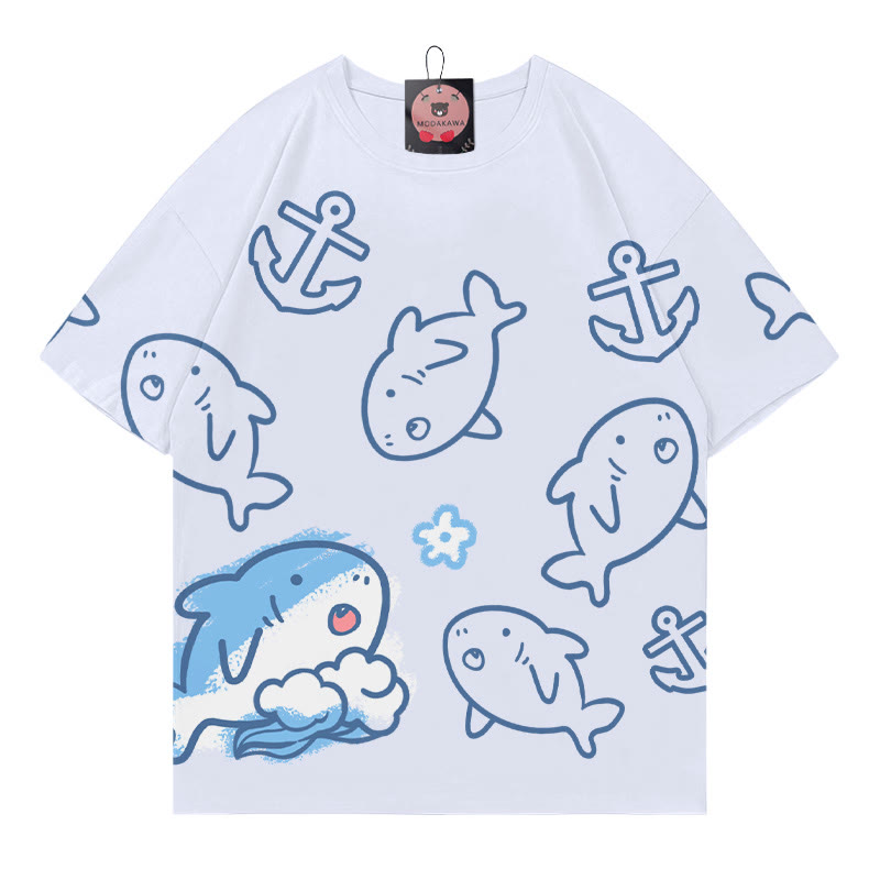 Shark Print Modakawa T-shirt - White - 5XL - image 4