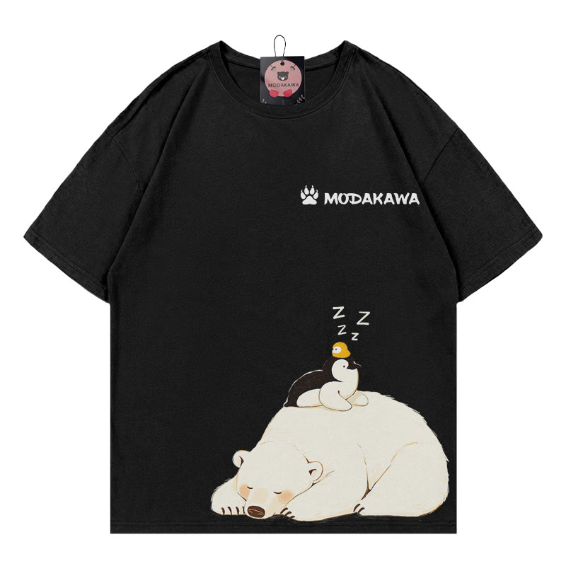 Polar Bear Penguin Letter 100% Cotton Modakawa T-shirt - Black - 5XL - image 2