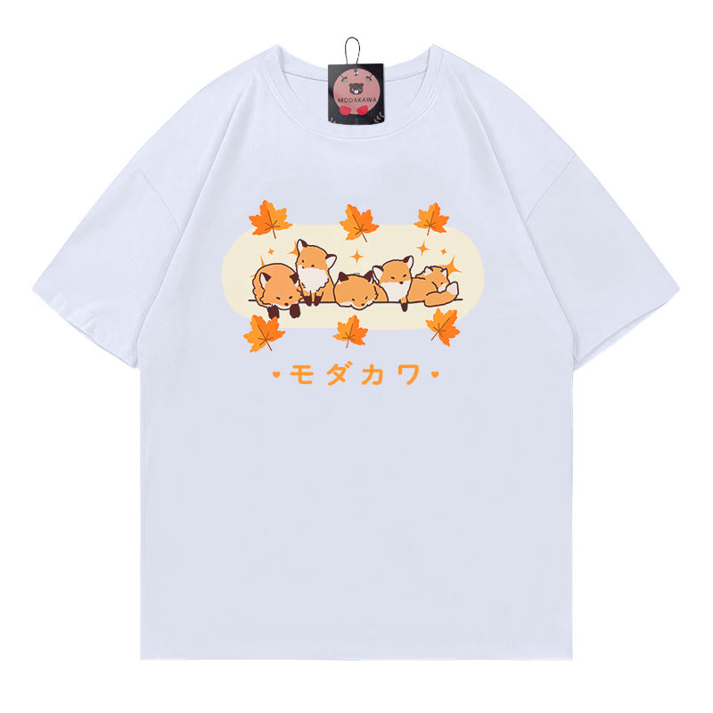 Fox Letter Print 100% Cotton Modakawa T-shirt - White - 5XL - image 4