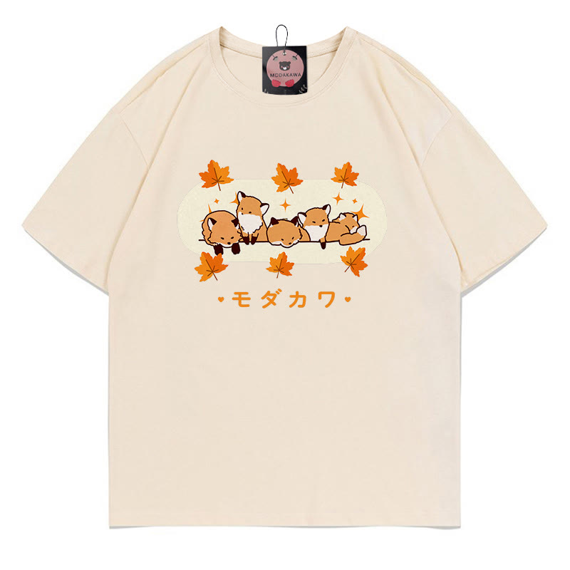 Fox Letter Print 100% Cotton Modakawa T-shirt - Apricot - 5XL - image 3