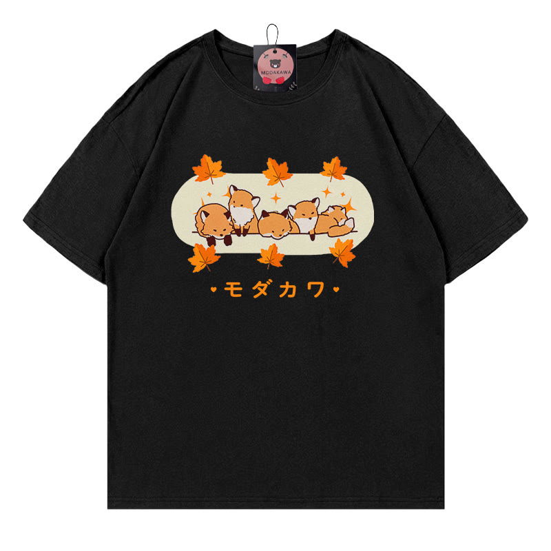Fox Letter Print 100% Cotton Modakawa T-shirt - Black - 5XL - image 2