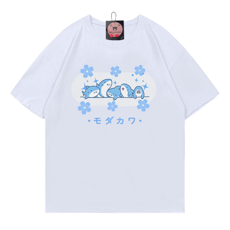 Shark Letter Print 100% Cotton Modakawa T-shirt - White - 5XL - image 2