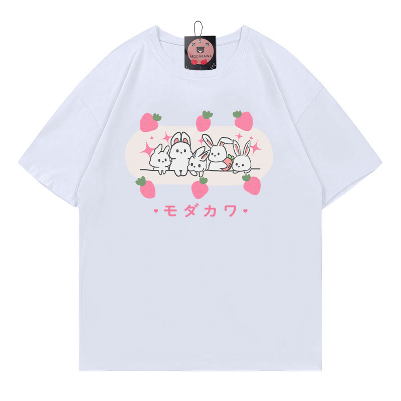 Bunny Letter Print 100% Cotton Modakawa T-shirt - White - 5XL - image 4