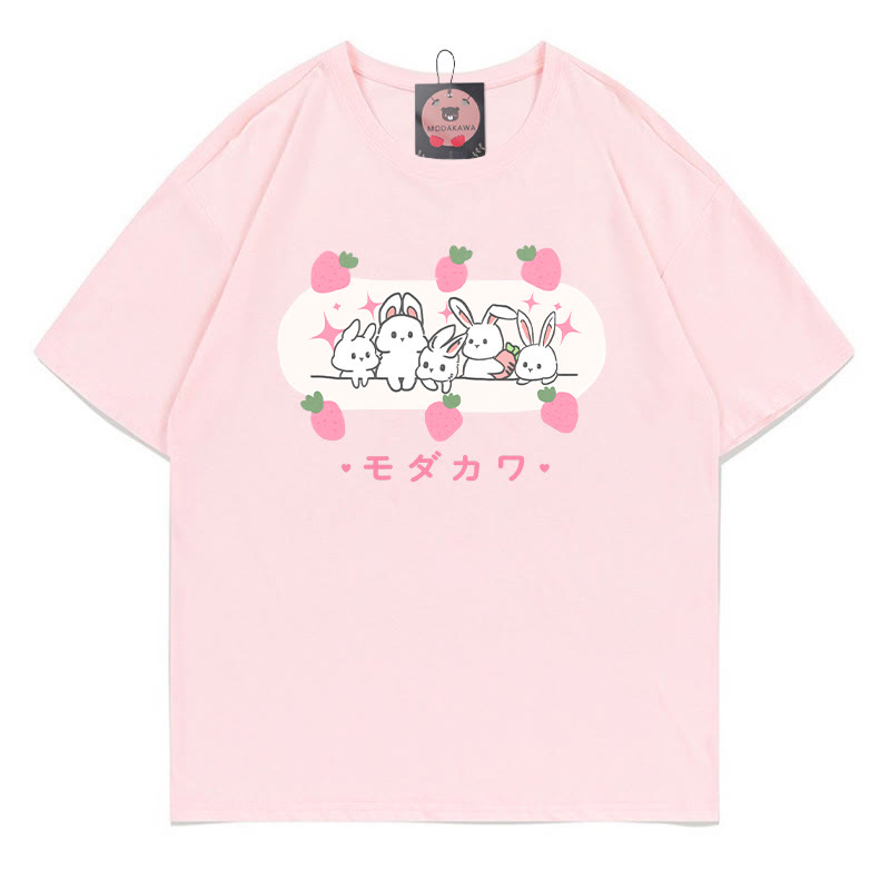 Bunny Letter Print 100% Cotton Modakawa T-shirt - Pink - 5XL - image 1