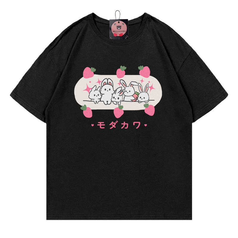 Bunny Letter Print 100% Cotton Modakawa T-shirt - Black - 5XL - image 3
