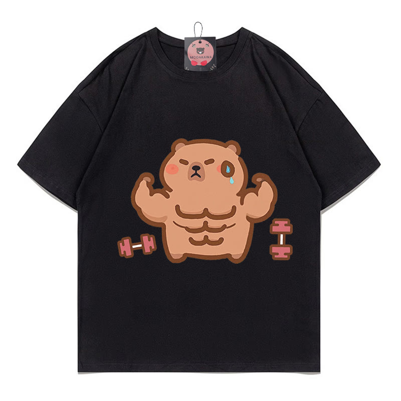 Fitness Capybara Print 100% Cotton Modakawa T-shirt - Black - 5XL - image 2