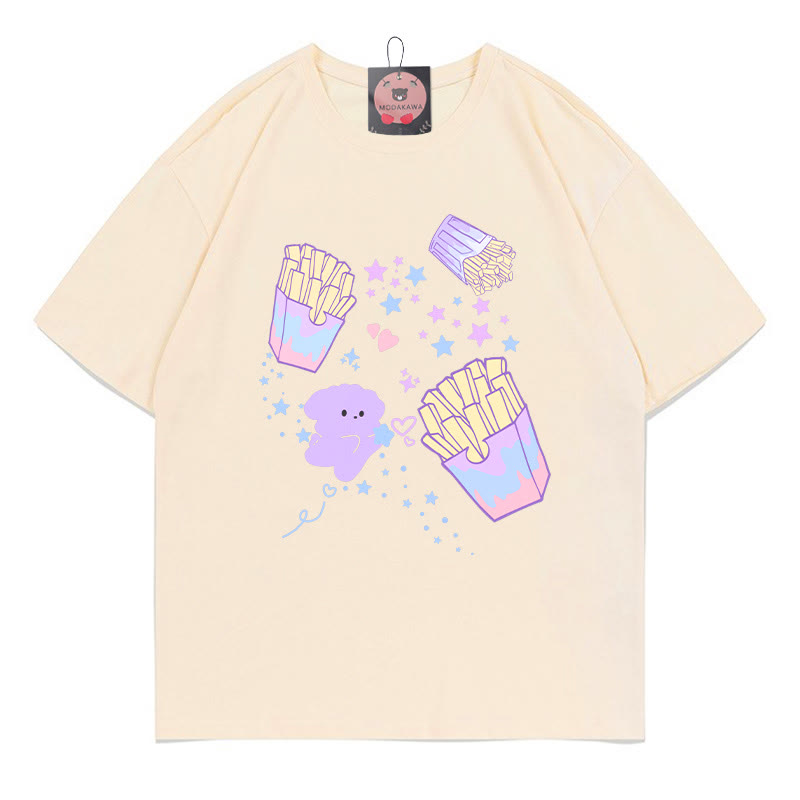 Puppy French Fries Print 100% Cotton Modakawa T-shirt - Apricot - 5XL - image 2