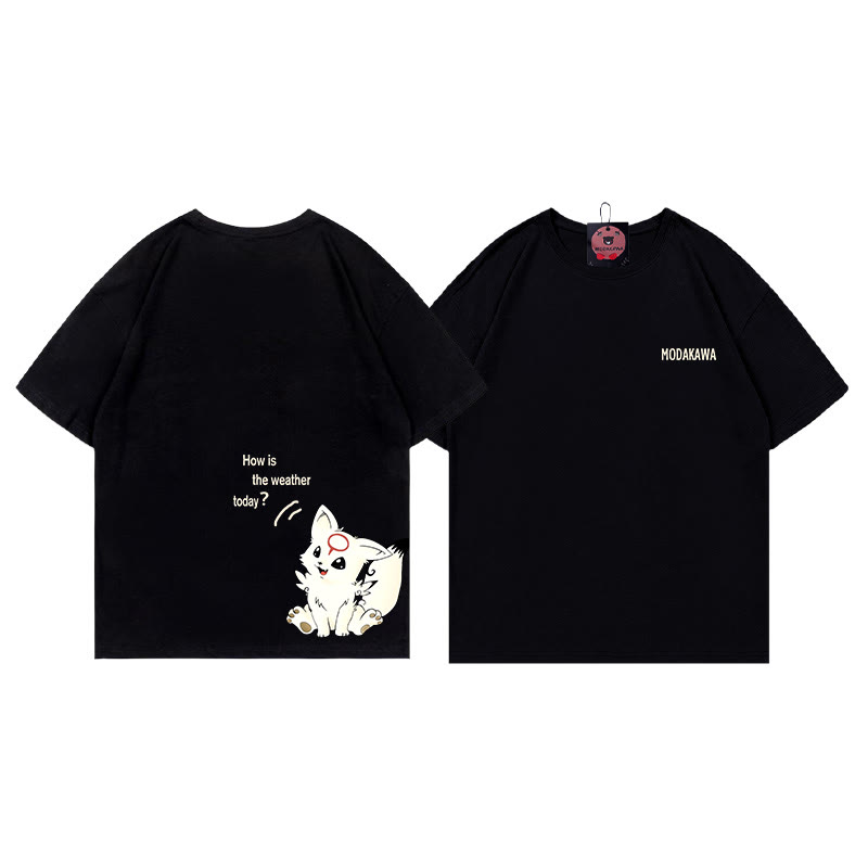 Fox Letter Print 100% Cotton Modakawa T-shirt - Black - 5XL - image 1