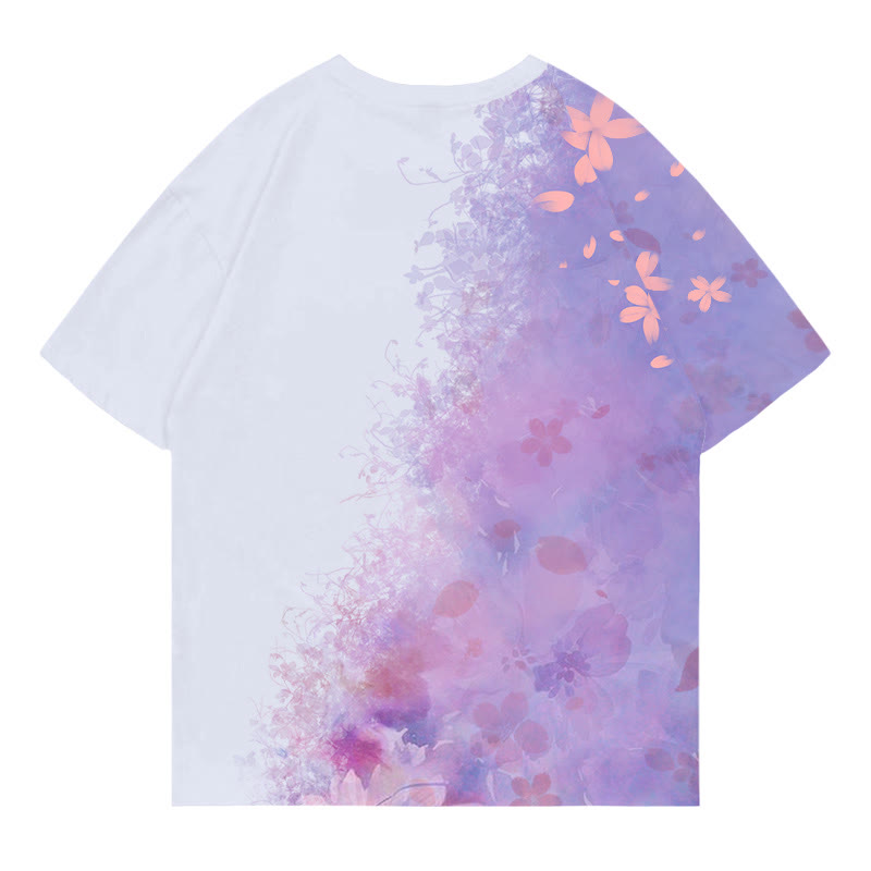 Sakura Gradient Letter Print Modakawa T-shirt - image 4