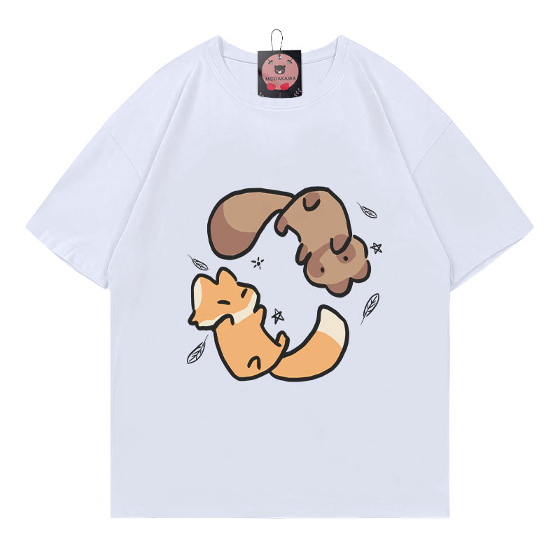Rotating Red Panda Fox Print 100% Cotton Modakawa T-shirt - White - 5XL - image 2