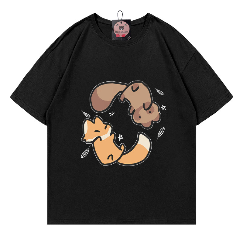Rotating Red Panda Fox Print 100% Cotton Modakawa T-shirt - Black - 5XL - image 3