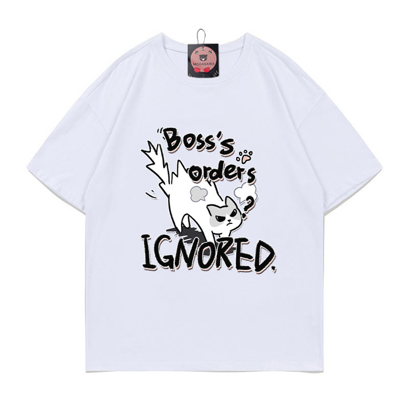 BOSS'S ORDERS IGNORED Angry Kitty Print 100% Cotton Modakawa T-shirt - White - 5XL - image 1