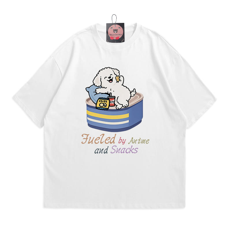 FUELED BY ANIME AND SNACKS Puppy Print 100% Cotton Modakawa T-shirt - White - 5XL - image 2