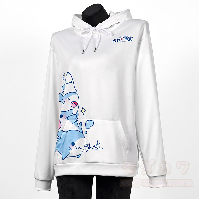 Modakawa Shark Letter Print Loose Hoodie - White - 5XL - image 5