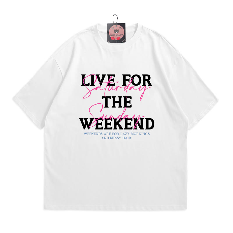 LIVE FOR THE WEEKEND Print 100% Cotton Modakawa T-shirt - White - 5XL - image 2