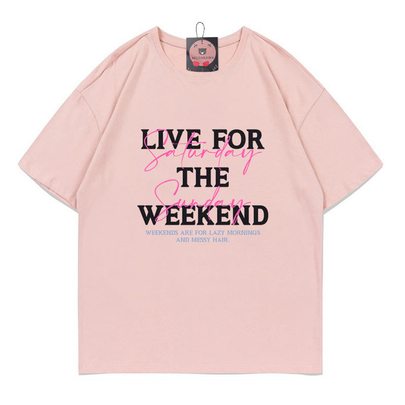 LIVE FOR THE WEEKEND Print 100% Cotton Modakawa T-shirt - Pink - 5XL - image 3