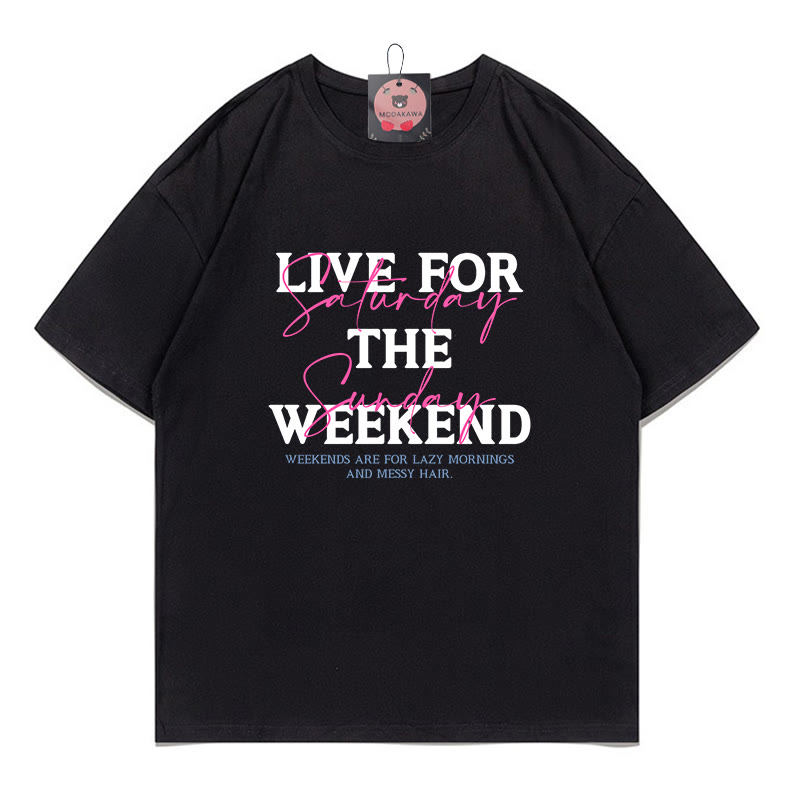 LIVE FOR THE WEEKEND Print 100% Cotton Modakawa T-shirt - Black - 5XL - image 1