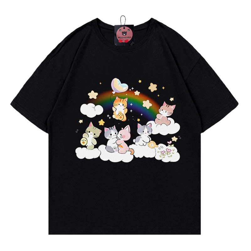 Kitty Rainbow Print 100% Cotton Modakawa T-shirt - Black - 5XL - image 2