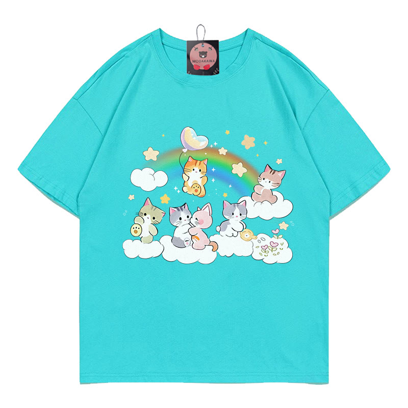 Kitty Rainbow Print 100% Cotton Modakawa T-shirt - Lake Blue - 5XL - image 1