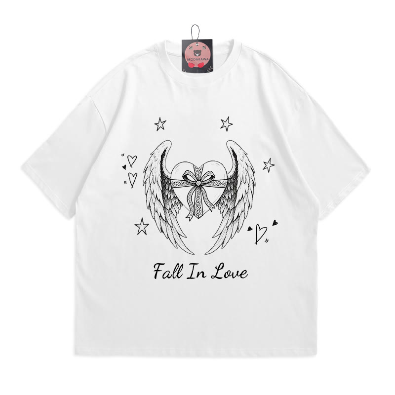 Heart Wings Print 100% Cotton Modakawa T-shirt - White - 5XL - image 3