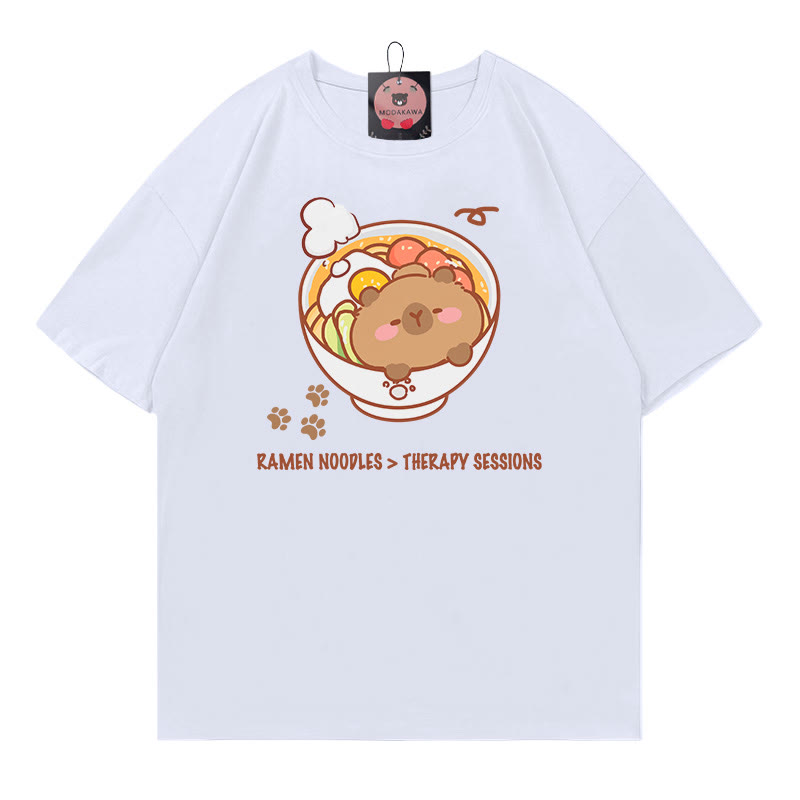 RAMEN NOODLES THERAPY SESSIONS Capybara Print 100% Cotton Modakawa T-shirt - White - 5XL - image 1