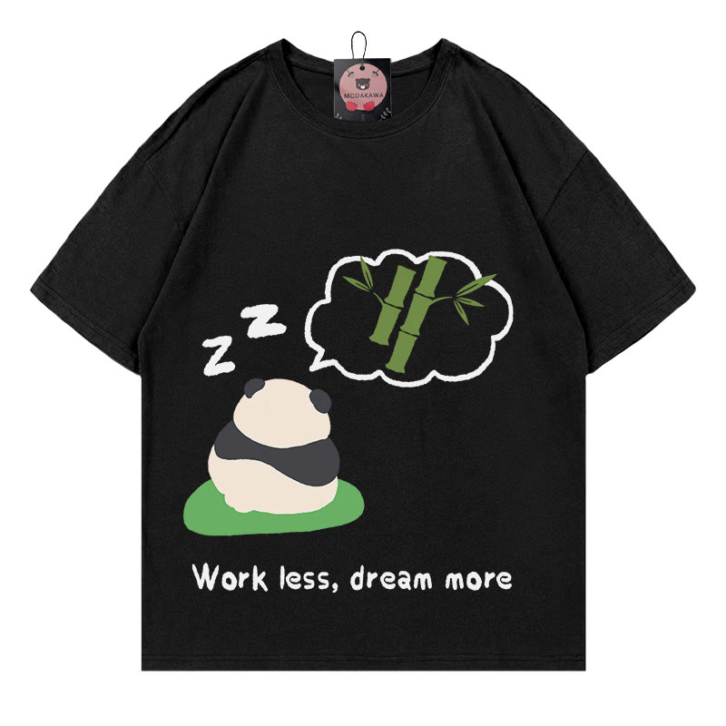 WORK LESS DREAM MORE Panda Print 100% Cotton Modakawa T-shirt - Black - 5XL - image 2