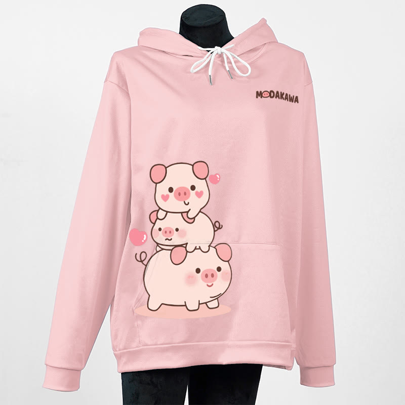Stacked Pig Letter Print Modakawa Loose Hoodie - Pink - 5XL - image 2