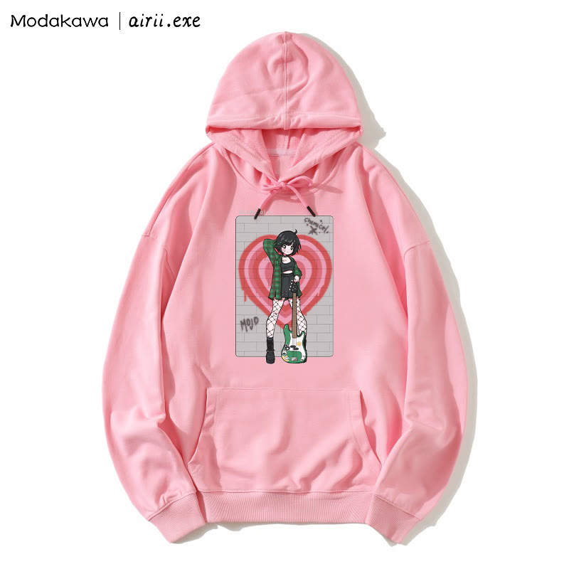 MODAKAWA X airii.exe CHEMICAL Guitar Girl Letter Print Modakawa Loose Hoodie - Pink - 5XL - image 1