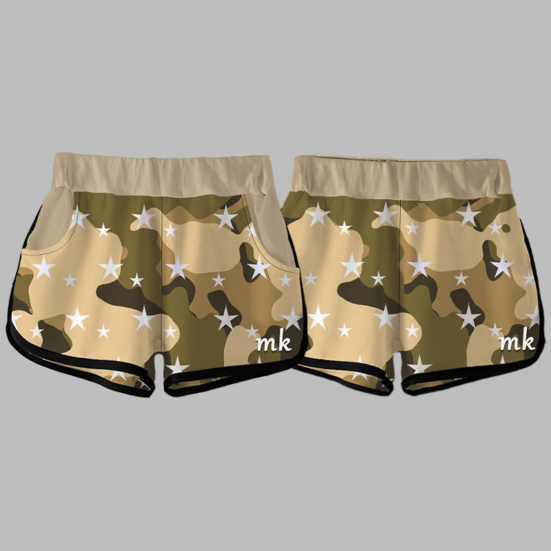 Camouflage Star Letter Print MODAKAWA Shorts - Yellow - 5XL - image 2