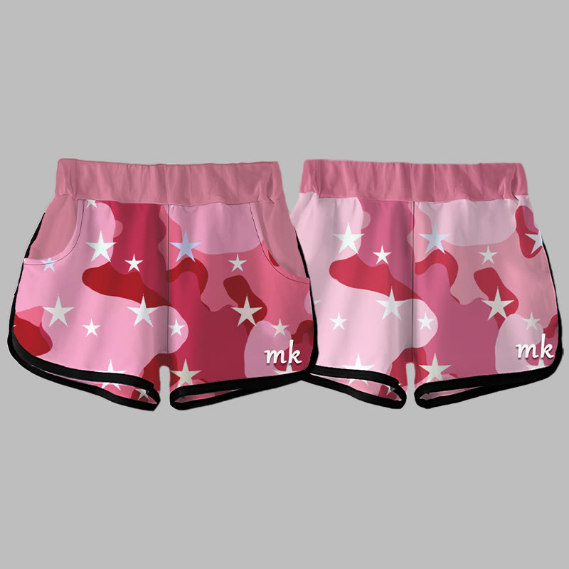 Camouflage Star Letter Print MODAKAWA Shorts - Pink - 5XL - image 1
