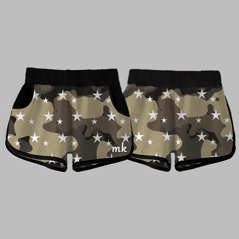 Camouflage Star Letter Print MODAKAWA Shorts - Green - 5XL - image 3