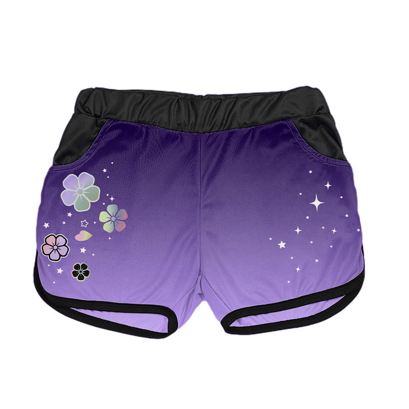 Gradient Flower Star Print Modakawa Shorts - Purple - 3XL - image 2