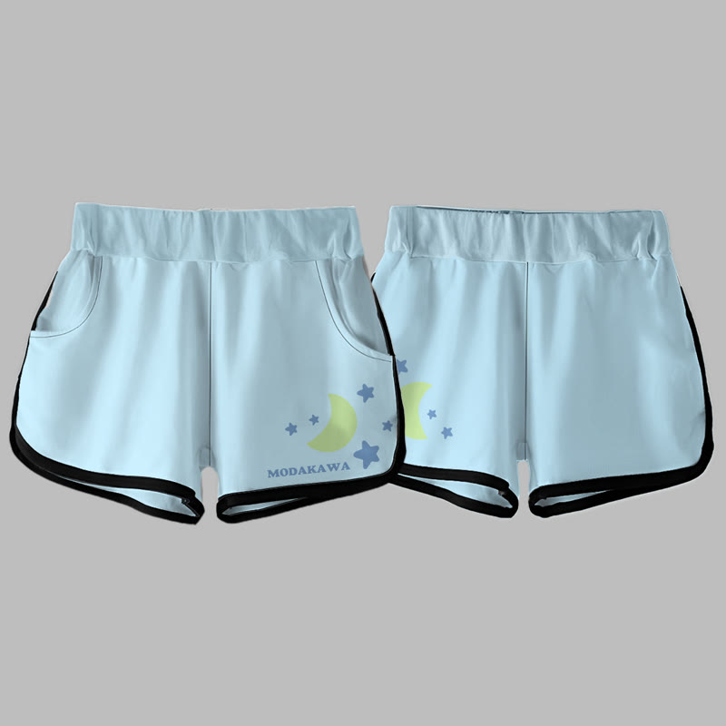 Modakawa Star Moon Letter Print Casual Shorts - Blue - 5XL - image 3
