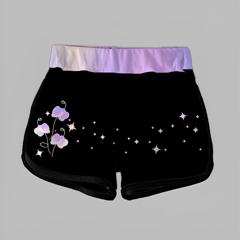 Modakawa Gradient Flower Star Letter Print Casual Shorts - image 2