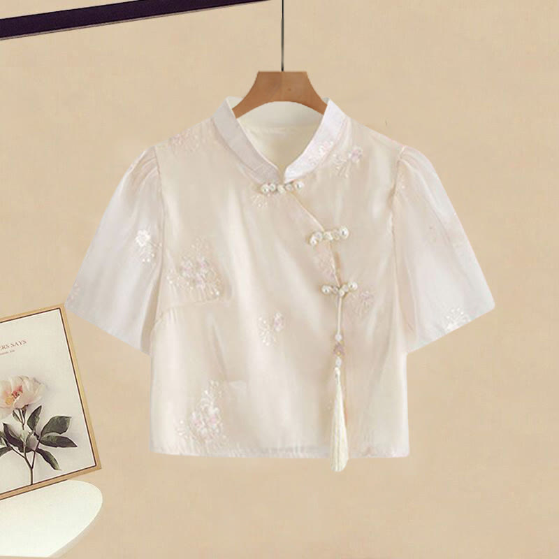 Vintage Buckle Tassels Top Loose Shorts Two Pieces Set - image 3