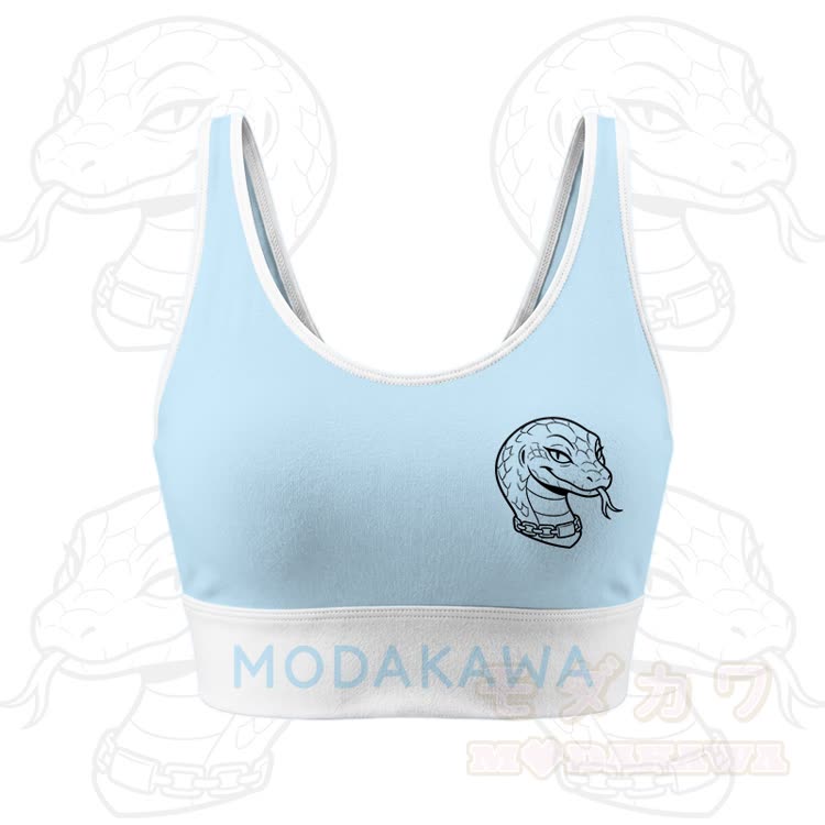 Snake Graphic Crop Tank Sport Top Shorts Modakawa Matching Outfit - Blue Top - 5XL - image 4