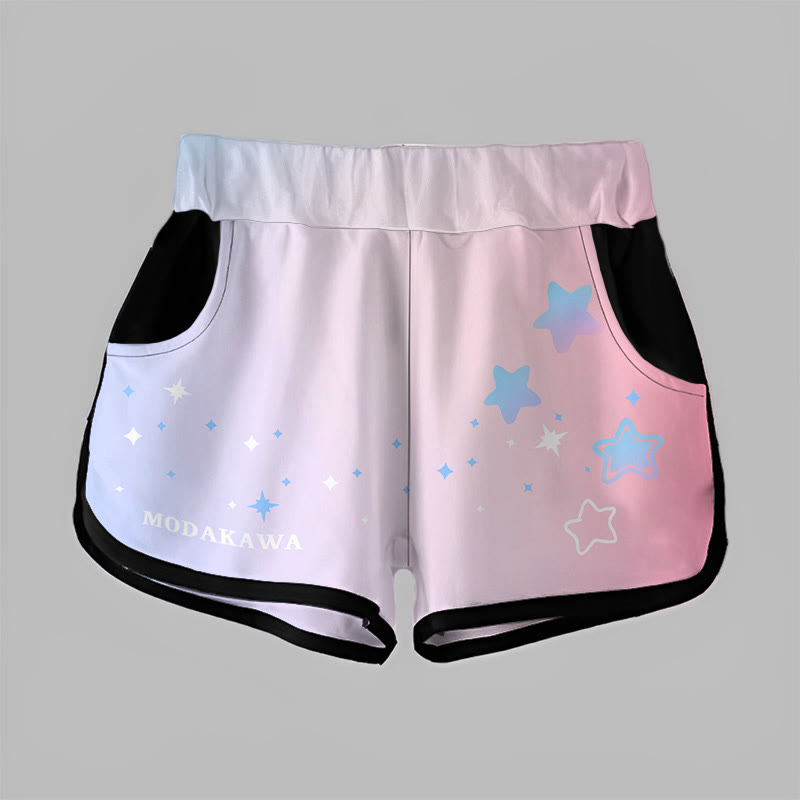 Modakawa Gradient Star Print Casual Shorts - Pink - 5XL - image 1