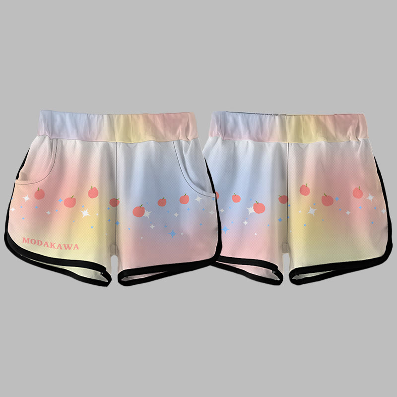 Modakawa Gradient Apple Letter Print Casual Shorts - image 3