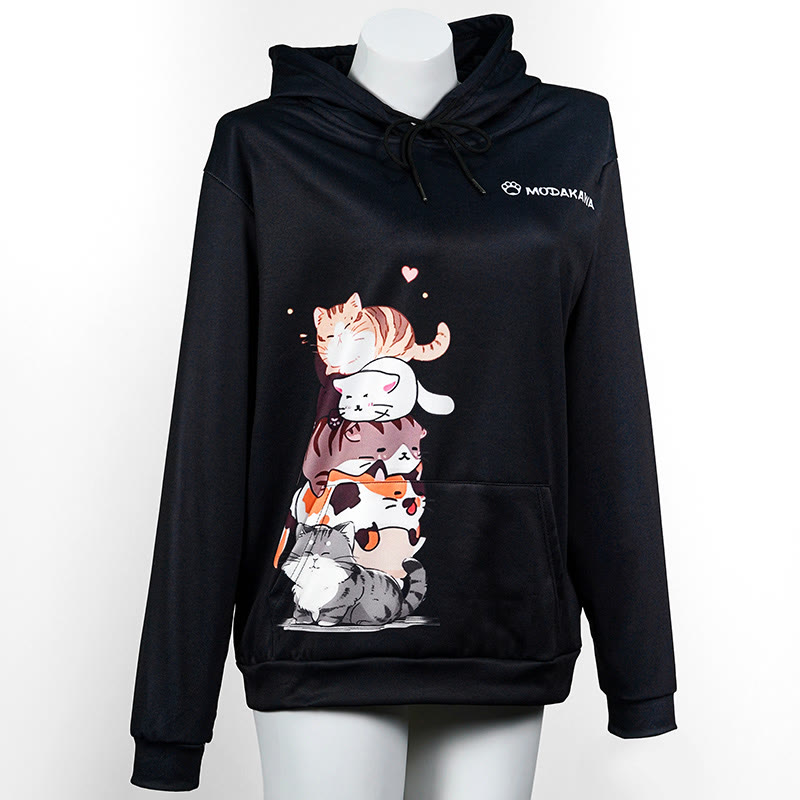 Stacked Kitty Letter Print Modakawa Loose Hoodie - Black - 5XL - image 1