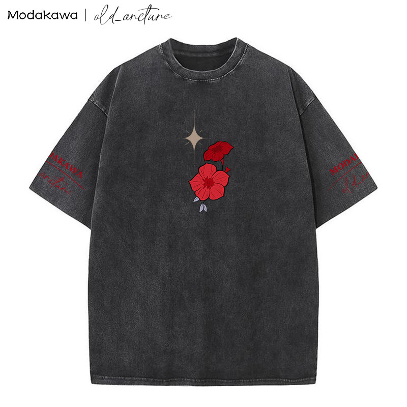 MODAKAWA X  old_arcture LOST IN MIND Rose Knight Print Vintage Washed T-shirt - image 1