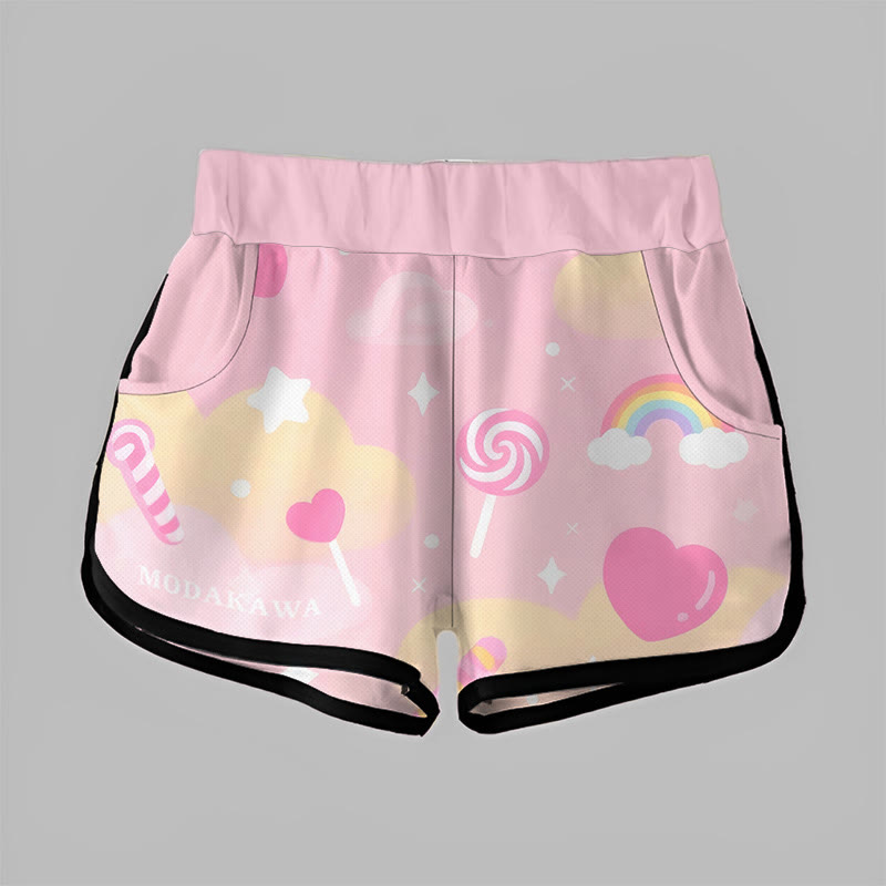 Modakawa Candy Rainbow Love Print Casual Shorts - Pink - 5XL - image 1