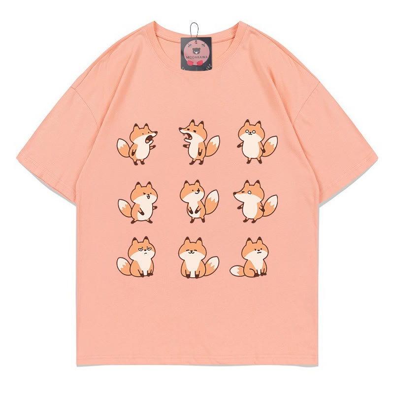Fox Print Modakawa T-shirt - Peach - 5XL - image 1
