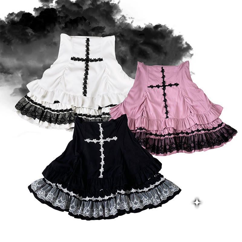 Cross Lace Flounce Skirt - image 1