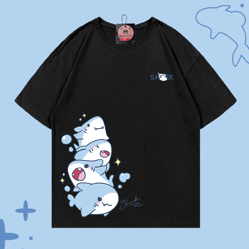 Shark Print 100% Cotton Modakawa T-shirt - Black - 5XL - image 3