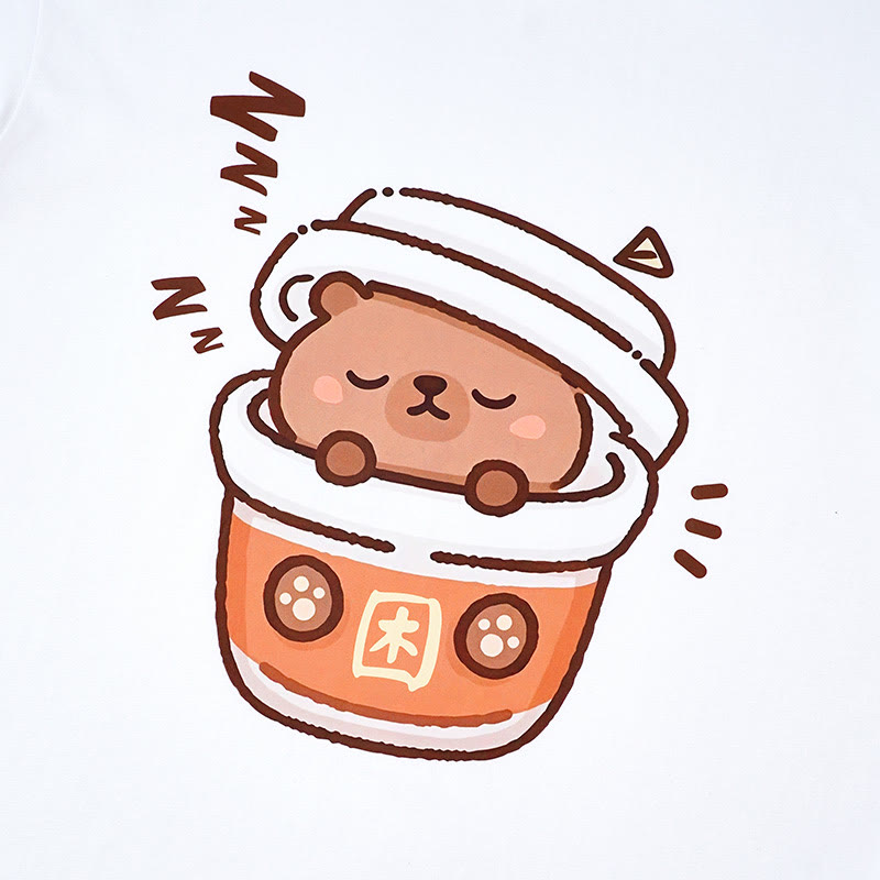 Coffee Capybara Print 100% Cotton Modakawa T-shirt - image 2