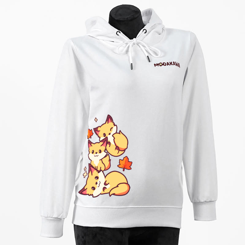 Fox Letter Print Cotton Hoodie with Side Pockets - White - 4XL - image 5
