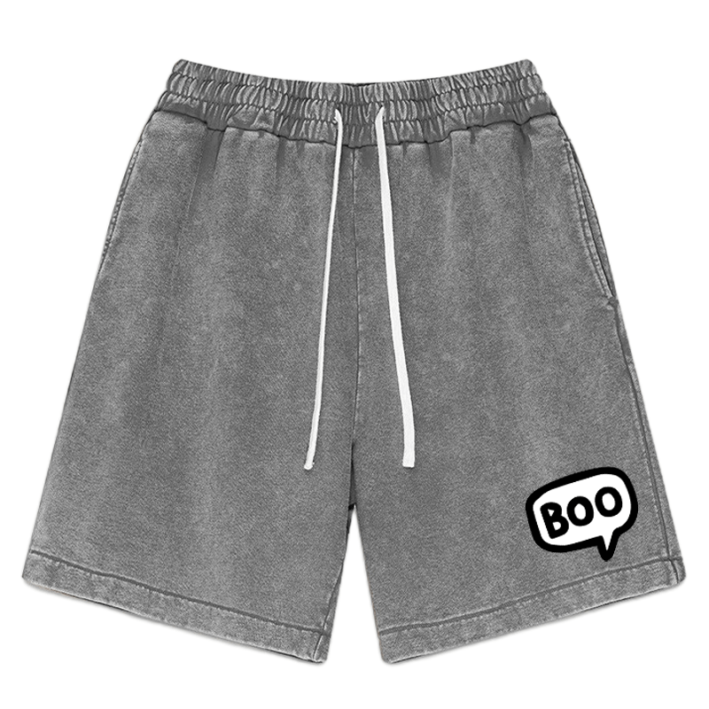 BOO Letter Print Vintage Washed Shorts - Grey - 3XL - image 4