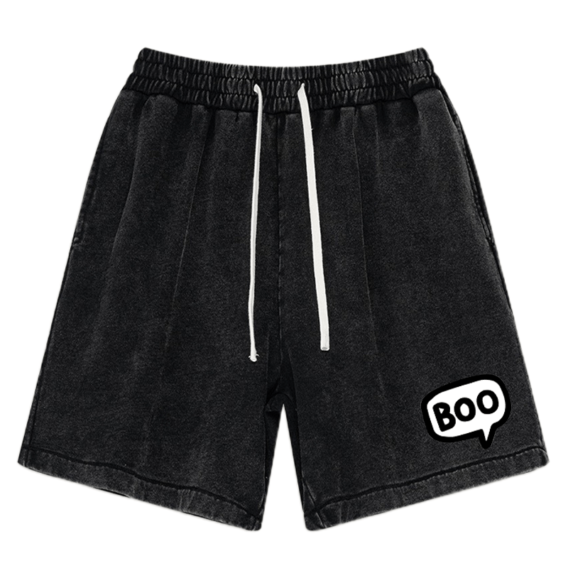 BOO Letter Print Vintage Washed Shorts - Black - 3XL - image 2